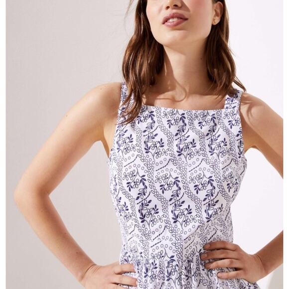 Loft Floral Cutout Back Mini Dress Square Neck Womens 12 New Blue White - Picture 4 of 14